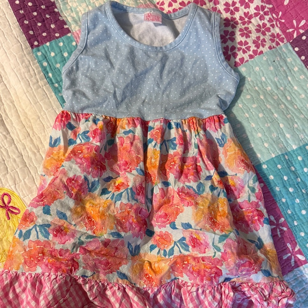 Floral Kids Dress with Blue and Pink Accents